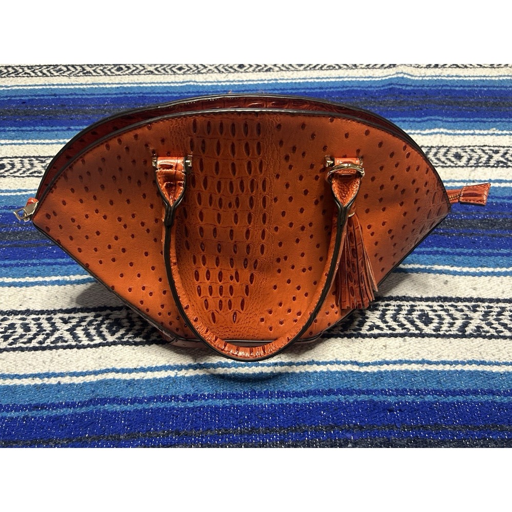 Y2K Cato Orange Ostrich Croc Embossed Satchel Handbag Purse Tassel Structured
